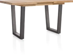 Metalox, uitschuif-bartafel 140 (+ 50) x 90 cm (hoogte: 92 cm) - met rand boomschors + V-vorm metalen poot