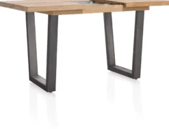 Metalox, uitschuif-bartafel 140 (+ 50) x 90 cm (hoogte: 92 cm) - met rand boomschors + V-vorm metalen poot