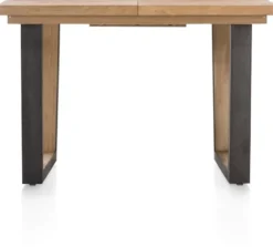 Metalox, uitschuif-bartafel 140 (+ 50) x 90 cm (hoogte: 92 cm) - met rand boomschors + V-vorm metalen / houten poot