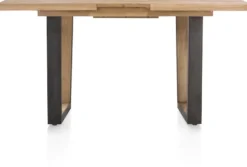 Metalox, uitschuif-bartafel 140 (+ 50) x 90 cm (hoogte: 92 cm) - met rand boomschors + V-vorm metalen / houten poot