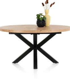 Metalox, uitschuiftafel rond 150 (+ 40) x 130 cm