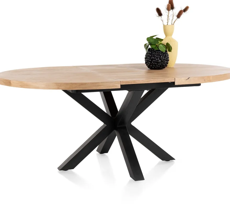 Metalox, uitschuiftafel rond 150 (+ 40) x 130 cm