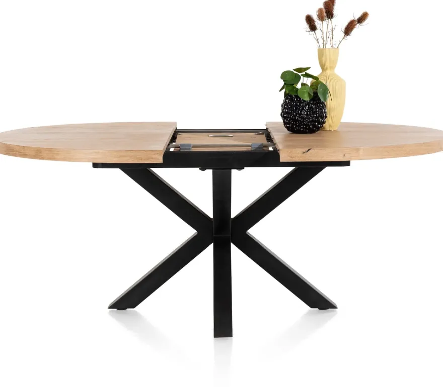 Metalox, uitschuiftafel rond 150 (+ 40) x 130 cm