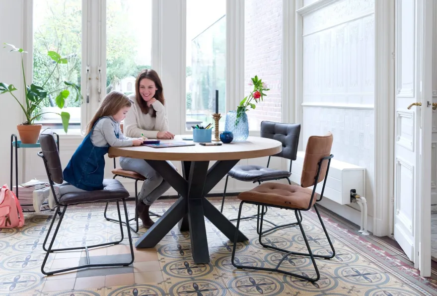 Metalox, uitschuiftafel rond 150 (+ 40) x 130 cm