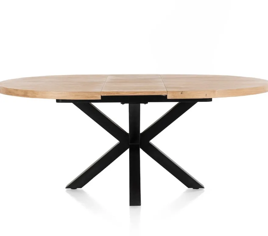 Metalox, uitschuiftafel rond 150 (+ 40) x 130 cm