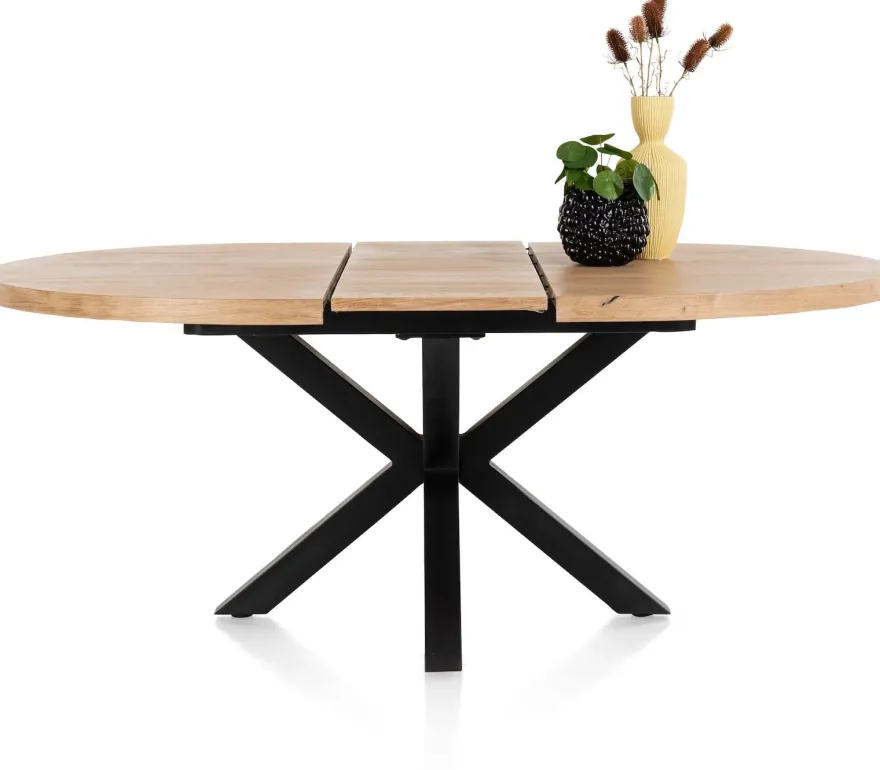 Metalox, uitschuiftafel rond 150 (+ 40) x 130 cm