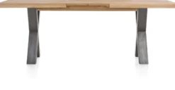 Metalox, uitschuiftafel 160 (+ 50) x 100 cm - met rand boomschors + X-vorm metalen poot