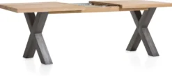 Metalox, uitschuiftafel 160 (+ 50) x 100 cm - met rand boomschors + X-vorm metalen poot
