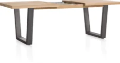 Metalox, uitschuiftafel 160 (+ 50) x 100 cm - met rand boomschors + V-vorm metalen poot