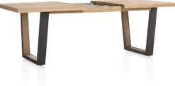 Metalox, uitschuiftafel 160 (+ 50) x 100 cm - met rand boomschors + V-vorm metalen / houten poot