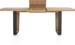 Metalox, uitschuiftafel 160 (+ 50) x 100 cm - met rand boomschors + V-vorm metalen / houten poot