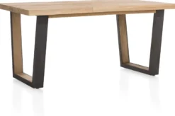 Metalox, uitschuiftafel 160 (+ 50) x 100 cm - met rand boomschors + V-vorm metalen / houten poot