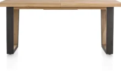 Metalox, uitschuiftafel 160 (+ 50) x 100 cm - met rand boomschors + V-vorm metalen / houten poot