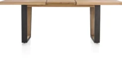 Metalox, uitschuiftafel 160 (+ 50) x 100 cm - met rand boomschors + V-vorm metalen / houten poot