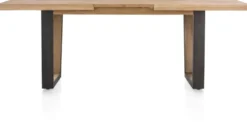 Metalox, uitschuiftafel 160 (+ 50) x 100 cm - met rand boomschors + V-vorm metalen / houten poot