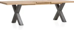 Metalox, uitschuiftafel 190 (+ 50) x 100 cm - met rand boomschors + X-vorm metalen poot