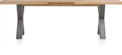 Metalox, uitschuiftafel 190 (+ 50) x 100 cm - met rand boomschors + X-vorm metalen poot