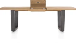 Metalox, uitschuiftafel 190 (+ 50) x 100 cm - met rand boomschors + V-vorm metalen poot