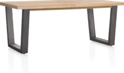 Metalox, uitschuiftafel 190 (+ 50) x 100 cm - met rand boomschors + V-vorm metalen poot