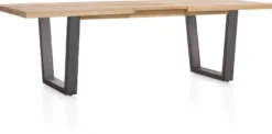 Metalox, uitschuiftafel 190 (+ 50) x 100 cm - met rand boomschors + V-vorm metalen poot