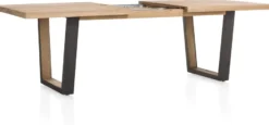 Metalox, uitschuiftafel 190 (+ 50) x 100 cm - met rand boomschors + V-vorm metalen / houten poot
