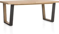 Metalox, uitschuiftafel 190 (+ 50) x 100 cm - met rand boomschors + V-vorm metalen / houten poot
