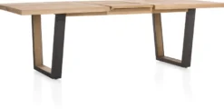 Metalox, uitschuiftafel 190 (+ 50) x 100 cm - met rand boomschors + V-vorm metalen / houten poot