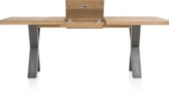 Metalox, uitschuiftafel 160 (+ 50) x 100 cm - zonder rand boomschors + X-vorm metalen poot