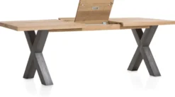 Metalox, uitschuiftafel 160 (+ 50) x 100 cm - zonder rand boomschors + X-vorm metalen poot