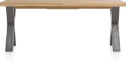 Metalox, uitschuiftafel 160 (+ 50) x 100 cm - zonder rand boomschors + X-vorm metalen poot