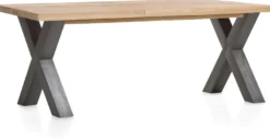Metalox, uitschuiftafel 160 (+ 50) x 100 cm - zonder rand boomschors + X-vorm metalen poot