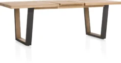 Metalox, uitschuiftafel 160 (+ 50) x 100 cm - zonder rand boomschors + V-vorm metalen / houten poot