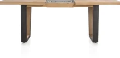 Metalox, uitschuiftafel 160 (+ 50) x 100 cm - zonder rand boomschors + V-vorm metalen / houten poot