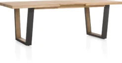 Metalox, uitschuiftafel 160 (+ 50) x 100 cm - zonder rand boomschors + V-vorm metalen / houten poot