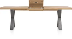 Metalox, uitschuiftafel 190 (+ 50) x 100 cm - zonder rand boomschors + X-vorm metalen poot