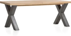 Metalox, uitschuiftafel 190 (+ 50) x 100 cm - zonder rand boomschors + X-vorm metalen poot