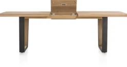 Metalox, uitschuiftafel 190 (+ 50) x 100 cm - zonder rand boomschors + V-vorm metalen / houten poot