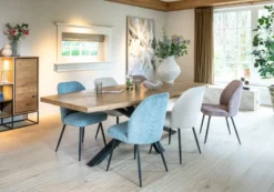 Metaluxe, eetkamertafel ovaal 240 x 110 cm met centrale kruispoot - fineer als fish bone - Antraciet