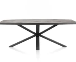Metaluxe, eetkamertafel ovaal 240 x 110 cm met centrale kruispoot - fineer als fish bone - Antraciet