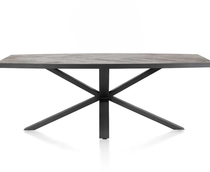 Metaluxe, eetkamertafel ovaal 240 x 110 cm met centrale kruispoot - fineer als fish bone - Antraciet