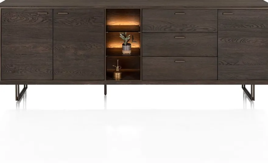Mogan, Dressoir 230 cm 3 deuren, 3 laden, 3 openvakken incl. LED