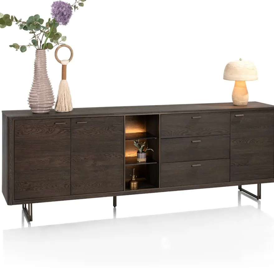 Mogan, Dressoir 230 cm 3 deuren, 3 laden, 3 openvakken incl. LED
