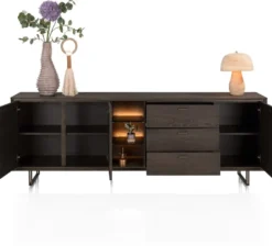 Mogan, Dressoir 230 cm 3 deuren, 3 laden, 3 openvakken incl. LED