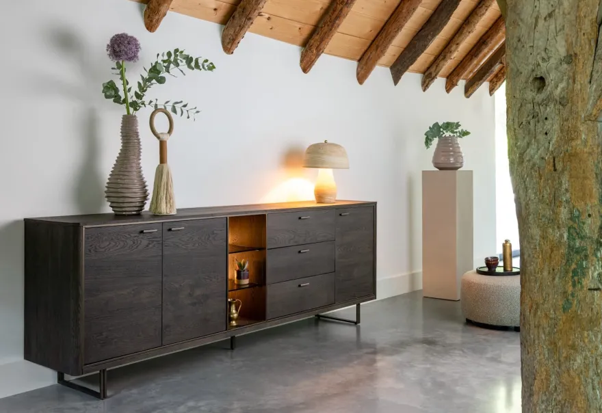 Mogan, Dressoir 230 cm 3 deuren, 3 laden, 3 openvakken incl. LED
