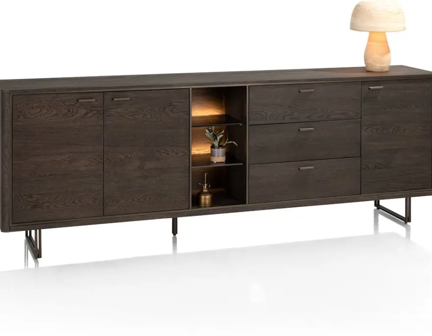 Mogan, Dressoir 230 cm 3 deuren, 3 laden, 3 openvakken incl. LED