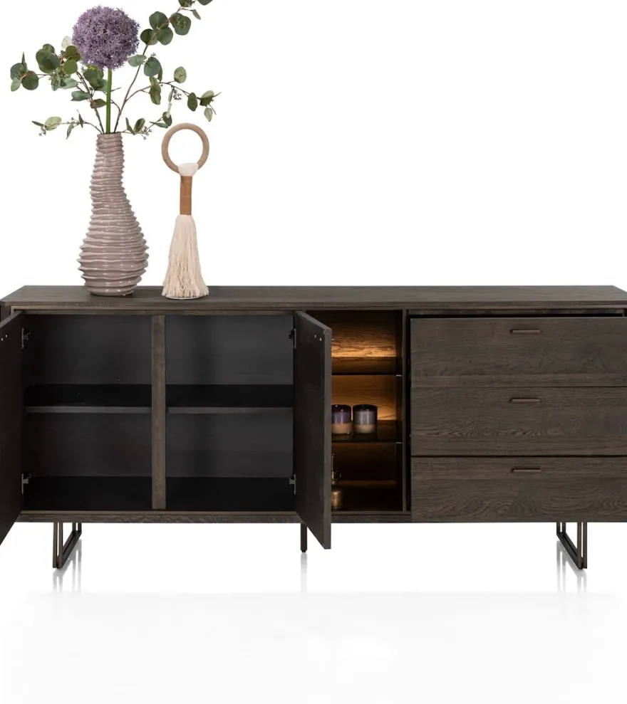 Mogan, Dressoir 190 cm, 1 deur, 3 laden, 3 openvakken incl. LED