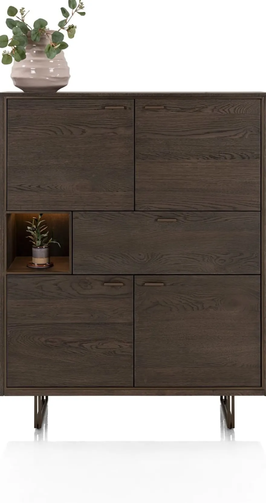 Mogan, Highboard, 115 cm breed, 4 deuren, 1 lade, 1 openvak incl. LED