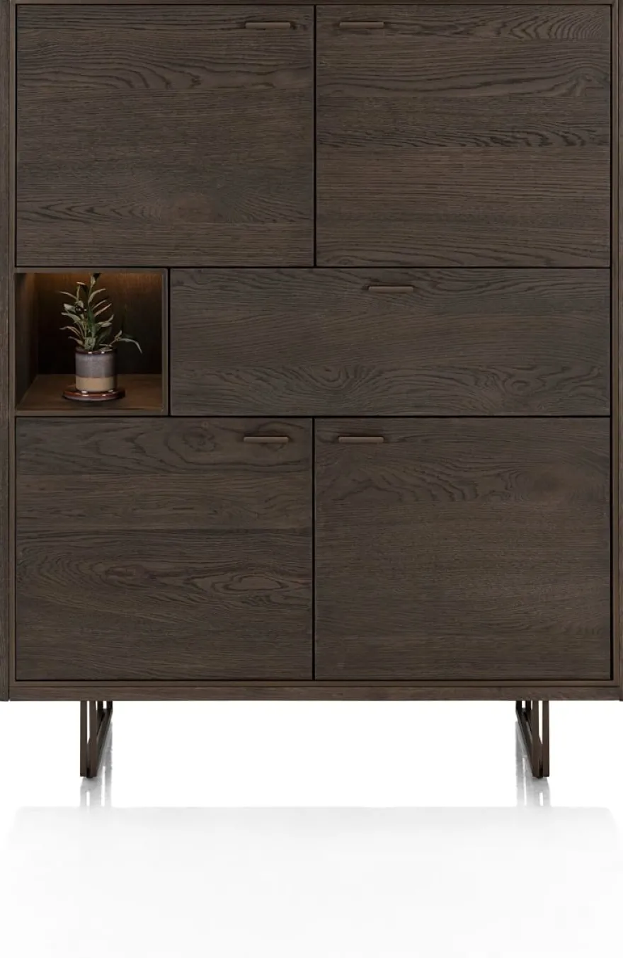 Mogan, Highboard, 115 cm breed, 4 deuren, 1 lade, 1 openvak incl. LED
