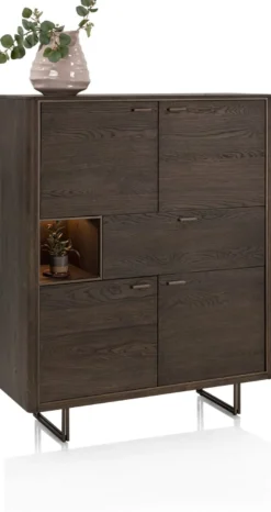 Mogan, Highboard, 115 cm breed, 4 deuren, 1 lade, 1 openvak incl. LED