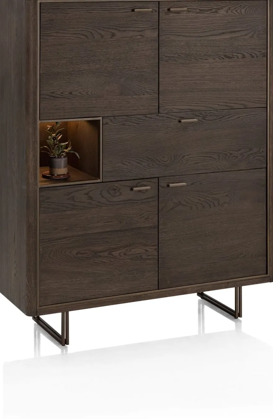 Mogan, Highboard, 115 cm breed, 4 deuren, 1 lade, 1 openvak incl. LED